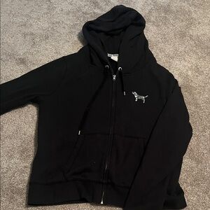 Pink Black Zip-Up Hoodie with Dog Logo
